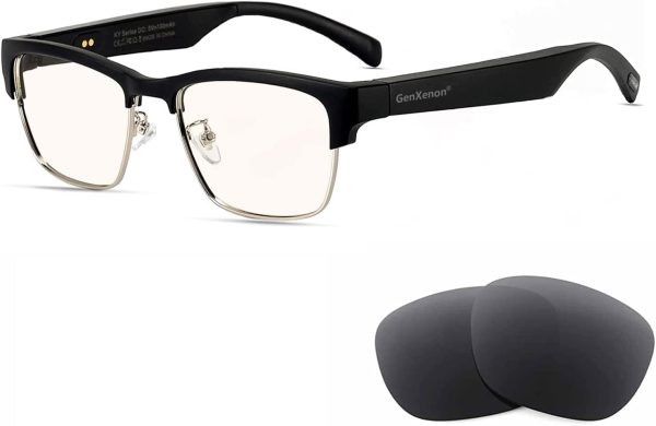 Bluetooth Audio Smart Glasses, Blue Light Glasses for Women and Men, Open Ear Sound with Mic & Speakers, Blue Light Filter & Polarized Sunglasses Lenses, Voice Assistant (Silver)