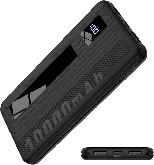 Dbasne Portable Charger, 10000mAh Ultral Slim Power Bank 3A Fast Charging, LED Display Phone Battery Pack Compatible with iPhone 16 15 14 13 Pro Samsung S23 Google iPad Tablet, etc (Lava Black)