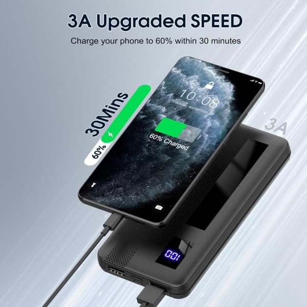 Dbasne Portable Charger, 10000mAh Ultral Slim Power Bank 3A Fast Charging, LED Display Phone Battery Pack Compatible with iPhone 16 15 14 13 Pro Samsung S23 Google iPad Tablet, etc (Lava Black) - Image 2