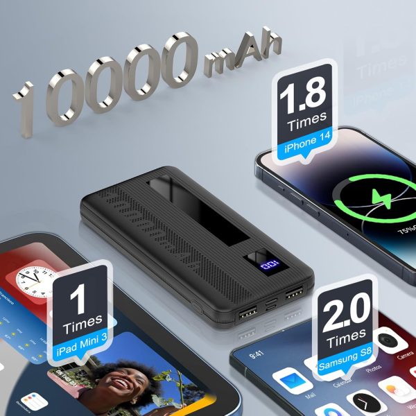 Dbasne Portable Charger, 10000mAh Ultral Slim Power Bank 3A Fast Charging, LED Display Phone Battery Pack Compatible with iPhone 16 15 14 13 Pro Samsung S23 Google iPad Tablet, etc (Lava Black) - Image 3