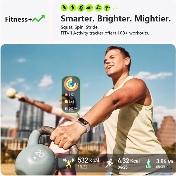 FITVII Ole Fitness Tracker with 24/7 Heart Rate and Blood Pressure Monitor, Blood Oxygen Sleep Tracking Step Calories Counter IP68 Waterproof Activity Tracker for Women Men - Image 4