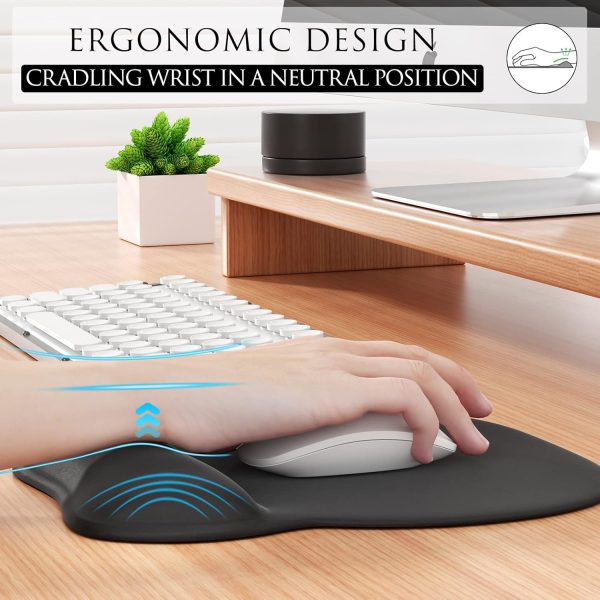 MROCO Ergonomic Mouse Pad with Gel Wrist Support, Comfortable Mousepad with Smooth Wrist Rest Surface and Non-Slip PU Base for Pain Relief, Computer, Laptop, Office & Home, 9.4 x 8.1 in, Black Color - Image 3