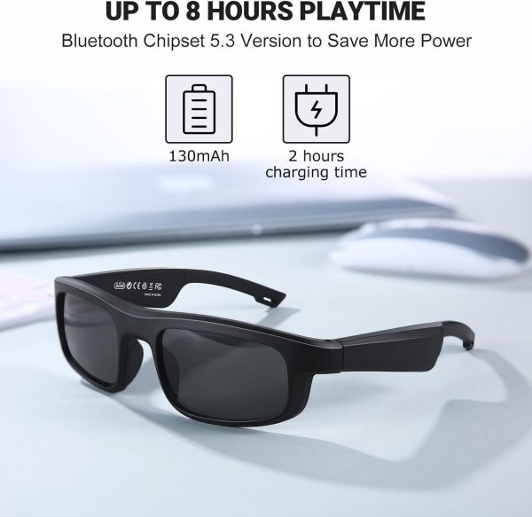 Smart Glasses, Polarized Bluetooth Sunglasses, Built-in Mic & Speakers, Voice Assistant, UV Protection Audio Sun Glass - Image 7