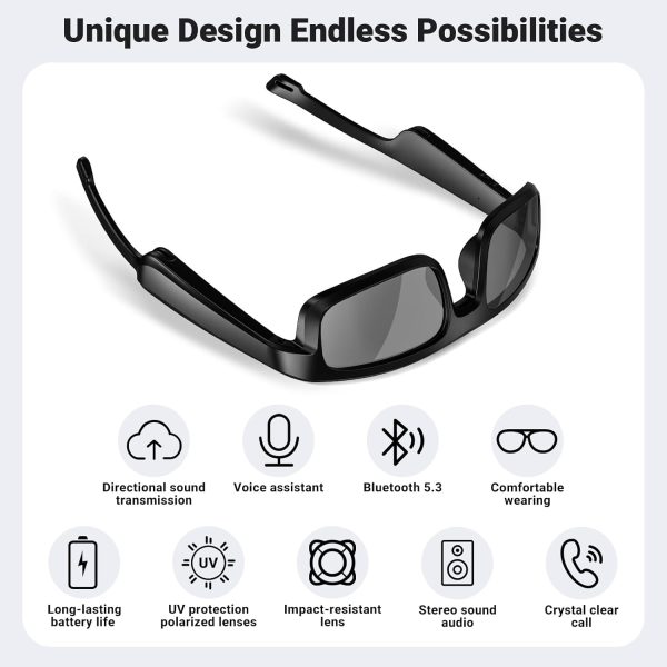Smart Glasses, Polarized Bluetooth Sunglasses, Built-in Mic & Speakers, Voice Assistant, UV Protection Audio Sun Glass - Image 8