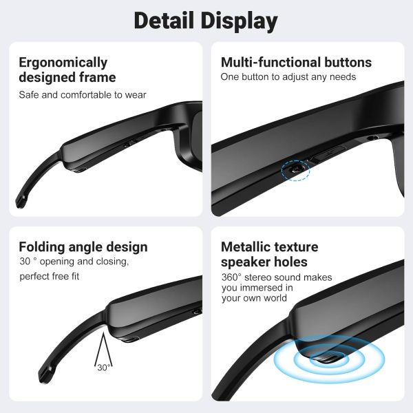 Smart Glasses, Polarized Bluetooth Sunglasses, Built-in Mic & Speakers, Voice Assistant, UV Protection Audio Sun Glass - Image 9