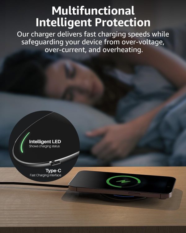 TOZO 2024 Upgraded Wireless Charger 15W Max Fast Wireless Charging Pad Compatible with iPhone 16/16 Plus/16 Pro Max /15/14/13/SE/12 Series, Samsung Galaxy S24/S23/S22 Series (No AC Adapter), Black - Image 4